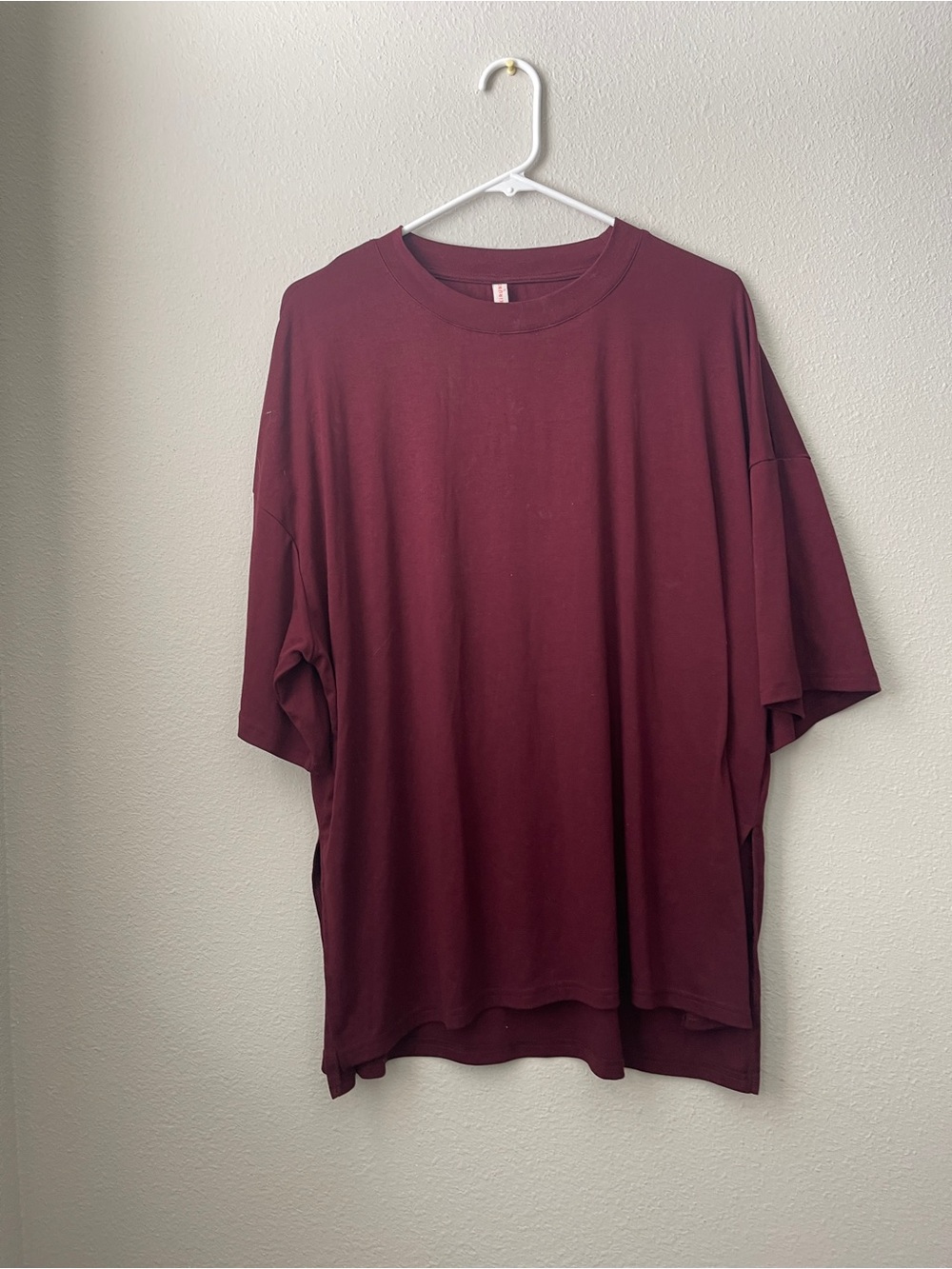 Oversized Burgundy Crew Neck T-Shirt